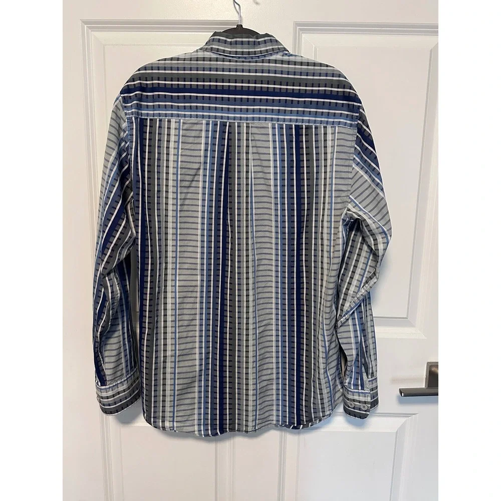 Tommy Bahama Button Down Mens L Blue Grey Excellent Pima Cotton Striped‎ Shirt